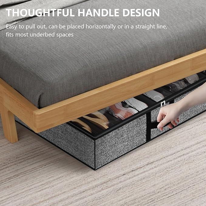 homyfort Under Bed Shoe Storage Organizer Fits 16 Pairs Shoes and 4 Pairs Boots, Underbed Shoe Storage Boxes Bins, Organizador De Zapatos, Extra Large Zapateras Organizer for closet, Black, Set of 2