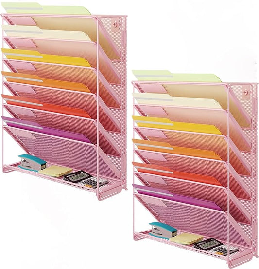 Kuntine.B Wall File Organizer (Pink, 7 Tier 2 Pack)