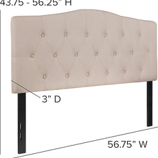 EMMA + OLIVER Tufted Upholstered Full Size Headboard in Beige Fabric