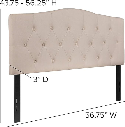 EMMA + OLIVER Tufted Upholstered Full Size Headboard in Beige Fabric