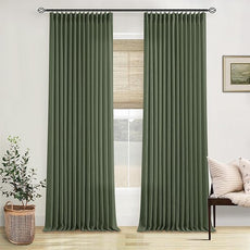 Olive Green Pinch Pleated Linen Curtains 92 Inches Long 2 Panels for Living Room Bedroom Semi Sheer Pinch Pleat Drapes with Hooks Rings Boho Farmhouse Light Filtering Window Curtain 40x92