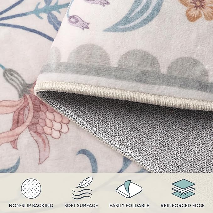 Lahome Boho Floral 2x6 Bathroom Runner Rugs Non Slip Washable, Grey/Beige Soft Runners for Hallways, Indoor Carpet Runner with Rubber Backing for Bedside Entryway Kitchen(Grey/Beige,2x6)