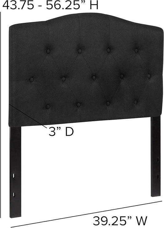 EMMA + OLIVER Twin Size Tufted Upholstered Headboard with Adjustable Metal Bed Rail Slots, Modern Fabric Upholstered Twin Headboard, Black