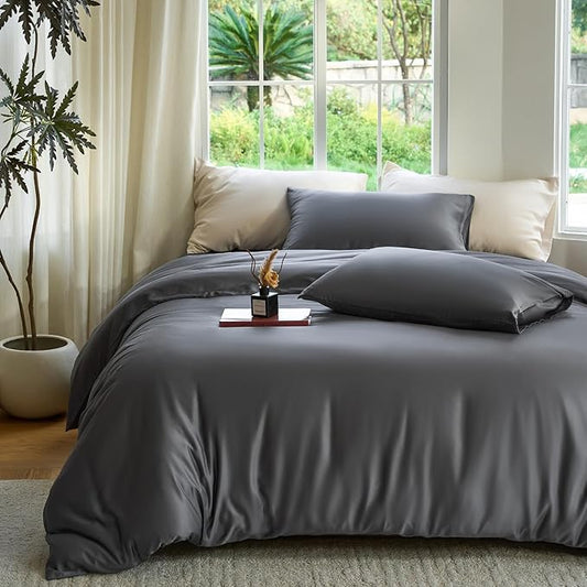 DOZ Duvet Cover Set, 100% Viscose derived from Bamboo, Organically Grown, Buttery Soft, Cooling Duvet Covers, High GSM, 1 Duvet Cover and 2 Pillowcases, 106"x90" (Storm, King/Cal King)