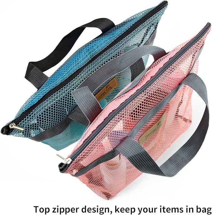 Mesh Shower Caddy Bag Portable Hanging Toiletry and Bath Organizer with Zipper for Travel, Gym, Camping, College Dorms, Beach