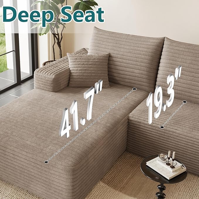95" Modular Sectional Couch, Boneless L Shaped Cloud Sofa with Chaise Lounge, Corduroy Upholstered Couches Memory Foam Deep Seat, No Assembly Required, Ideal for Living Room(Camel, Left Facing)