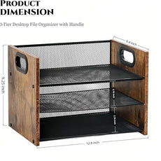 Wood Desk Organizer - 3-Tier Desktop File Organizer, Wooden Paper Tray, Office Desk Organzier and Accessories for Papers, Mail, Notebooks, Stationery