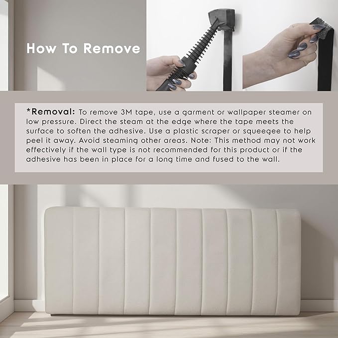 Hearth & Harbor Upholstered Twin Headboard - Easy Assemble Channel Stitched Headboard Twin Size - Wall Mounted Headboards with 3D Soundproof Wall Panels Peel & Stick Floating Headboards, Linen