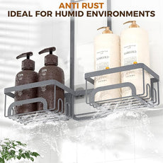 REINHARDT Adjustable Shower Caddy Hanging Split Shower Caddy for Handheld Showerheads, Rustproof Shower Organizer with Hooks for Razors Over the Head Caddy with Soap Holder Bathroom Accessories, Grey