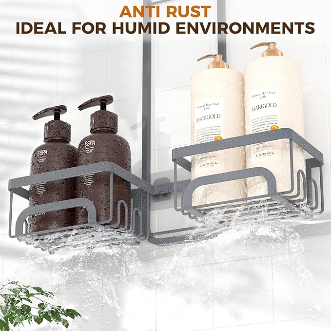 REINHARDT Adjustable Shower Caddy Hanging Split Shower Caddy for Handheld Showerheads, Rustproof Shower Organizer with Hooks for Razors Over the Head Caddy with Soap Holder Bathroom Accessories, Grey