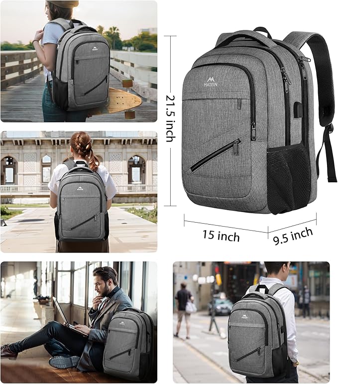 MATEIN 18 Inch Extra Large Laptop Backpack, 50 L Travel Backpack with Anti Theft Pocket & TSA Laptop Compartment for Men Women, Multiple Pockets Business Computer Carry On, Grey