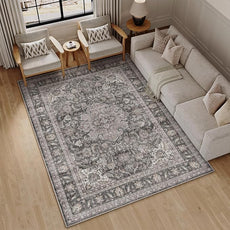 9x12 Vintage Area Rug Black Grey Living Room Bedroom Washable Carpet Non-Slip Soft Low Pile Distressed Indoor Large Throw Rug for Dining Room Office