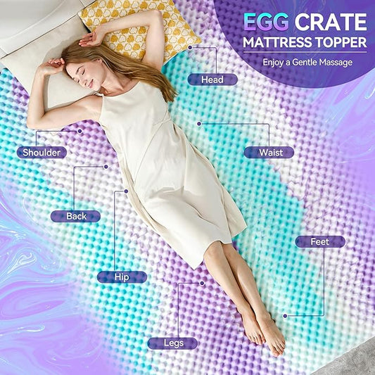 SINWEEK 3 Inch Egg Crate Memory Foam Mattress Topper King Size, Soft Mattress Pad for Back Pain Relief, Bed Topper, CertiPUR-US Certified, Colorful
