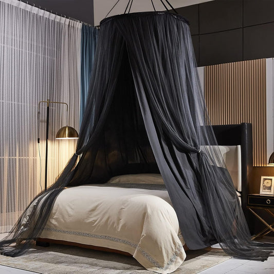 Kertnic Luxurious Bed Canopy for Girls & Adults - Double Layer Princess Canopy with Lace, Round Dome Mosquito Netting for Queen/King Bed Tent (Black) Dormly