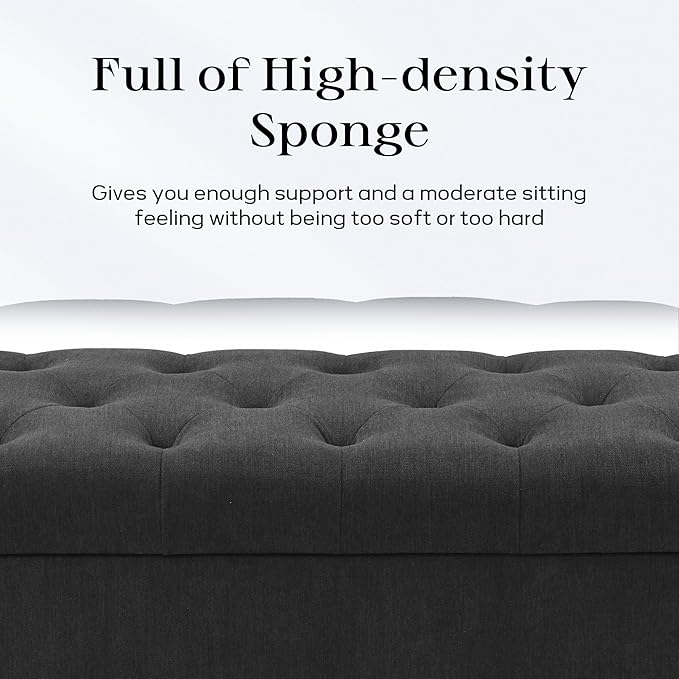 Ottoman with Storage, 48.8" Fabric Storage Ottoman Bench with Hinge, Bedroom Bench, Upholstered Benches with Seating for Living Room, Entryway (Dark Grey)