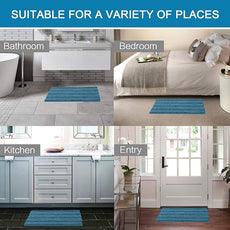 H.VERSAILTEX Turquoise Bathroom Rug, 2 Piece Bathroom Rug Set Slip-Resistant Extra Absorbent Soft and Fluffy Thick Striped Bath Mat Shag Floor Mat(Turquoise Blue, 20