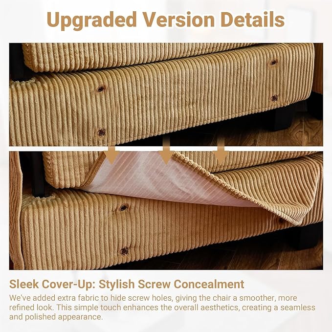 VINGLI 121" L Shape Sectional Couch, Convertible Sectional Couch for Living Room & Apartment,Modern 3-Seat Convertible Modular Sofa with 1 Ottoman，Corduroy,Khaki