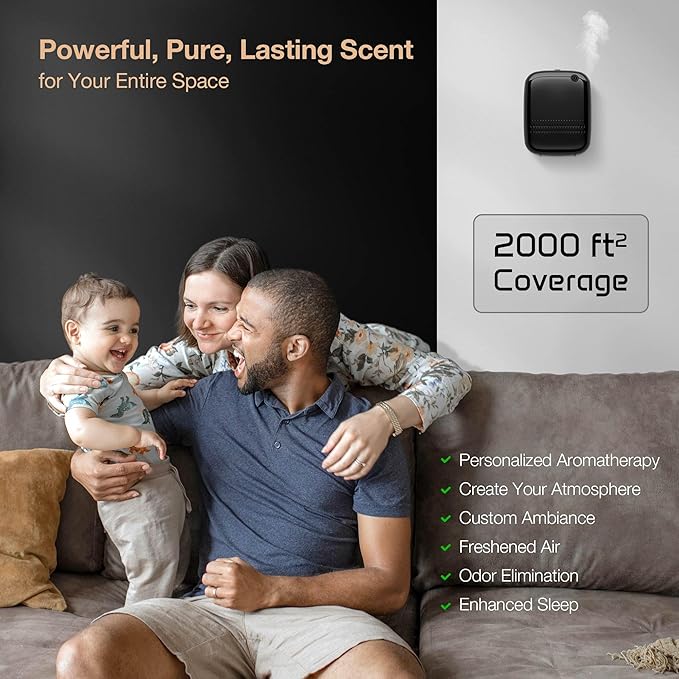 Airversa Waterless Essential Oil Diffuser for Home and Commercial Use, Up to 2000 sq ft 400 mL Capacity, Scent Diffuser for Large Rooms, Smart Scent Air Machine with 12V1A Power Adapter, ANW Black