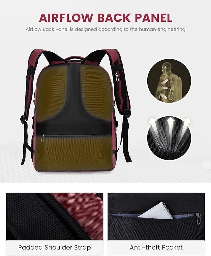 LOVEVOOK Rolling Laptop Backpack with Wheels, Waterproof Travel Carry On Business Backpack for Men, Fits 17 inch (17 inch, Red)