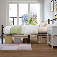 zizin Twin Size Metal Bed Frame with Headboard & Footboard 14 Inch Metal Platform Mattress Foundation Support with Steel Slat, Under Bed Storage, No Box Spring Needed