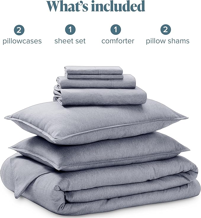 Bare Home Bed-in-A-Bag 7 Piece Comforter & Sheet Set - King - Goose Down Alternative - Ultra-Soft 1800 Premium - Bed Set - Cationic (King, Heathered Midnight Blue)