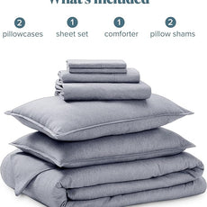 Bare Home Bed-in-A-Bag 7 Piece Comforter & Sheet Set - California King - Goose Down Alternative - Ultra-Soft 1800 Premium Bedding Set - Cationic (Cal King, Heathered Midnight Blue)