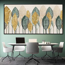 Contemporary Framed Wall Art Green and Gold Wall Decor Leaves Wall Prints Line Wall Posters 29