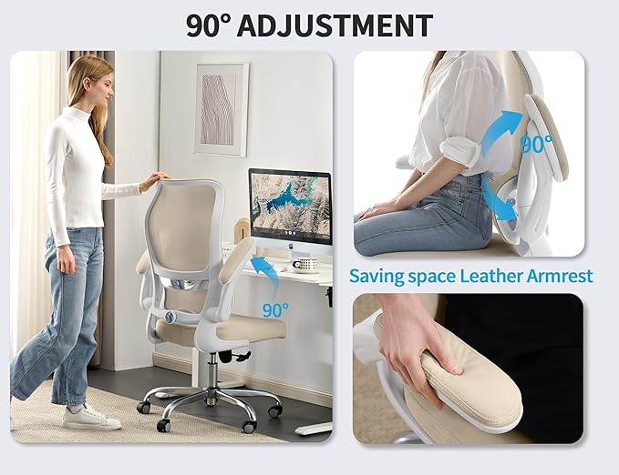 TRALT Ergonomic Office Chair - Desk Chair with Wave High Back Adjustable Lumbar Support Computer Chair - Gaming Chairs Mesh Backrest and PU Leather Seat for Home Reading Chairs to Adults(Beige)