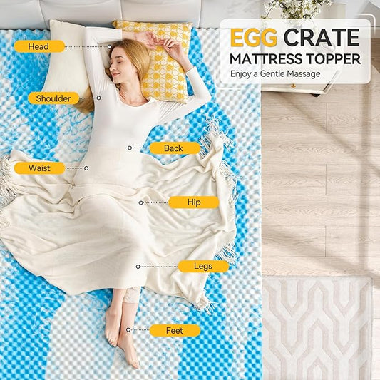 SINWEEK 3 Inch Egg Crate Memory Foam Mattress Topper Twin XL, Twin Extra Long Mattress Pads for College Dorm Single Bed, Pressure Relieve CertiPUR-US Certified,39x80 Inches, Blue
