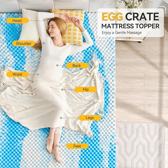 SINWEEK 2 Inch Egg Crate Memory Foam Mattress Topper Twin XL, Twin Extra Long Mattress Pads for College Dorm Single Bed, Pressure Relieve CertiPUR-US Certified,39x80 Inches, Blue