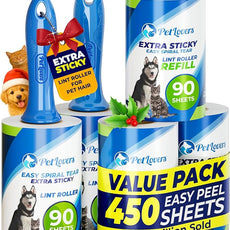 PetLovers Extra Sticky Lint Roller Mega Value Set 450 Sheets for Pet Hair Removal and Clothes, Dog and Cat Lint Remover 5 Pack