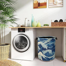 Ocean Wave Laundry Basket,Japanese Foldable Oxford Cloth Tote Bag Laundry Hamper Clothes Storage Bucket Organizer for Bedroom Laundry Storage Dormitories 16