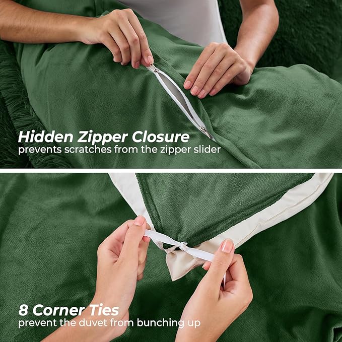 Sasttie 2-Piece Fluffy Duvet Cover Twin/Twin XL, Ultra Soft Faux Fur and Velvet Sage Comforter Cover, Luxury Fuzzy Bedding Sets for Winter Bed, Includes 1 Duvet Cover and 1 Pillowcase, No Comforter