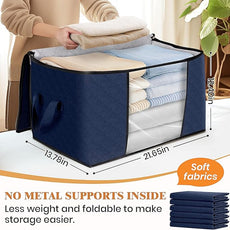 Fab totes Storage Bags,Clothes Blanket Storage Bins Foldable Closet Organizers with Reinforced Handle for Home Dorm Storage and Organization,Fabric Bags for Organizing Sheets,Clothing (Blue,6 Pack)