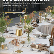 KDG 2 Pack Cordless Table Lamp, Portable LED Desk Lamps, 5000mAh Battery Operated, 3 Color Stepless Dimming Up, for Restaurant, Bedroom, Outdoor Camping, Coffee Shop, Night Light, Rechargeable (Gold)
