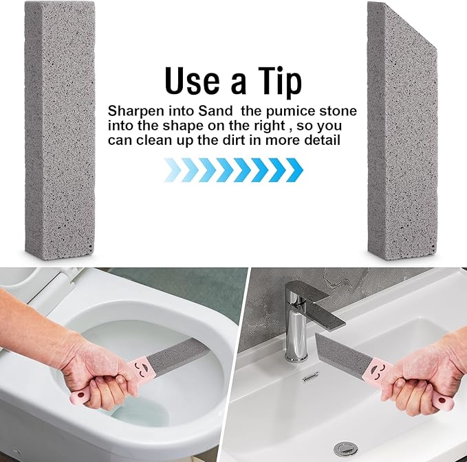 Navona 10 Pack Grey Pumice Stone Toilet Bowl Cleaner with 2 Universal Handles - All-Purpose Pumice Stone for Bathrooms, Kitchens Cleaning