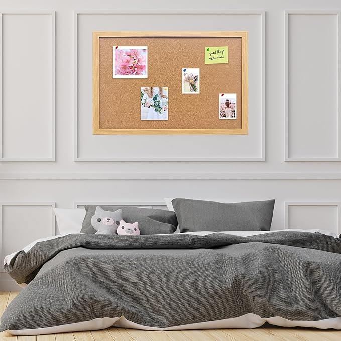 Cork Bulletin Board, 48x31.5 Inches Hanging Cork Board Wooden Framed with Pins for Wall, Dorm Room, Office, Home Decor – Natural Cork & Black Frame
