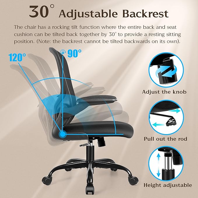 FelixKing Office Desk Chairs, Ergonomic PC Desk Chair with Wheels, Adjustable Lumbar Support and Height, Swivel Computer Chair with Flip-up Armrests, Ergo Mesh Backrest for Working (Black, Pack of 2)