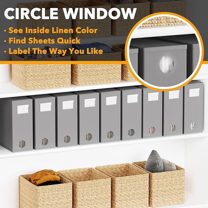 SpaceAid 9 Pack Bed Sheet Organizers and Storage, Foldable Sheet Organizer with Window for Linen Closet, Set Folder Keeper for Queen & King Size Bedding Storage (Gray)