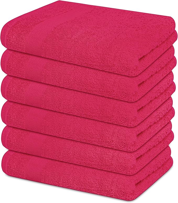 Premium Hand Towels Pack of 6 (16" x 30”) 100% Combed Ring Spun Cotton | Highly Absorbent Hand Towels Set | Ultra Soft for Home, Gym & Spa (Raspberry)