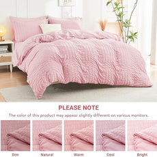 HYMOKEGE Pink Full Size Comforter Sets Seersucker 7 Pieces, All Season Luxury Bed in a Bag for Bedroom, Bedding Set with Comforters, Sheets, Pillowcases & Shams