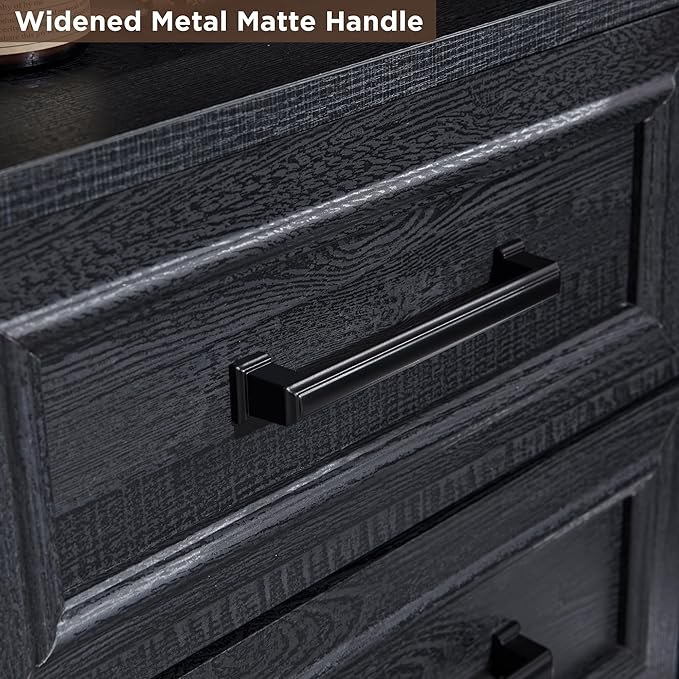 ACCOHOHO 18" Farmhouse Nightstand Set of 2 with Charging Station,End Table with 2 Drawers Storage,Side Table,Bedside Cabinet for Bedroom,Living Room, Black