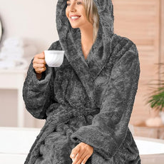 PAVILIA Women Hooded Plush Soft Robe | Fluffy Warm Fleece Sherpa Shaggy Bathrobe
