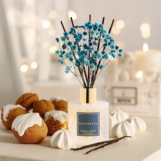 Cocorrína Premium Reed Diffuser Set with Preserved Baby's Breath & Cotton Stick Cashmere Vanilla | 6.7 fl oz Reed Diffuser for Bedroom Bathroom Home Décor