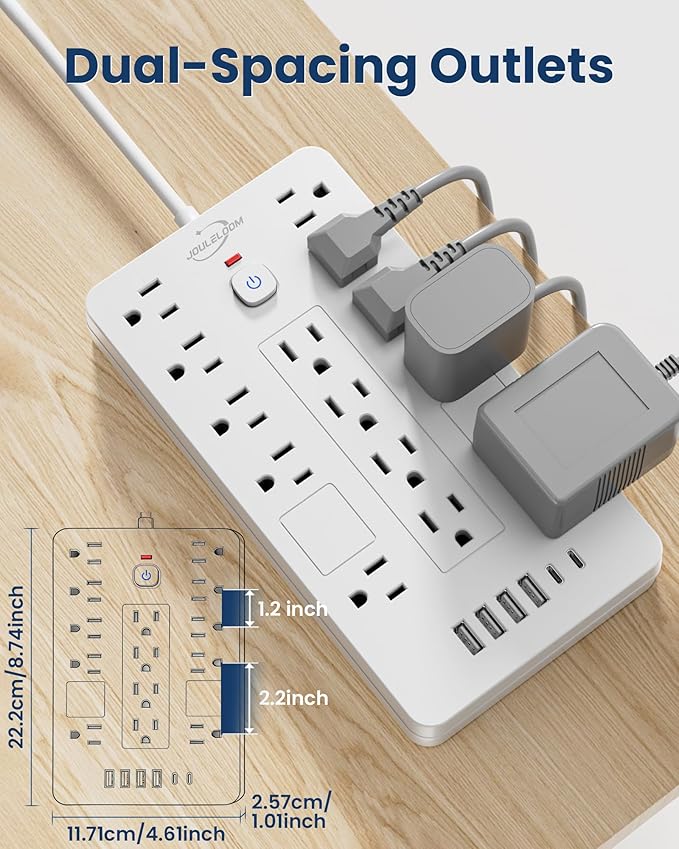 Surge Protector Power Strip-14 Outlets and 6 USB Ports, 6 Feet Flat Plug Extension Cord, 1850 Joules, White, ETL Listed for Home, Office, Dorm Room
