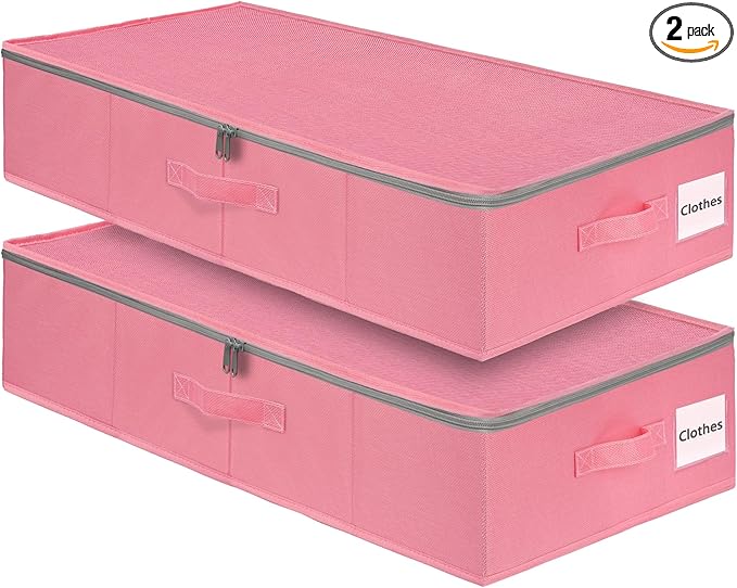 punemi Under Bed Storage Containers, Pink Underbed Storage With Rigid Side/Bottom Support, Closet Organizers And Storage Bins, Blankets Clothes Comforters Storage Bag, Dorm Room Essentials For Girls