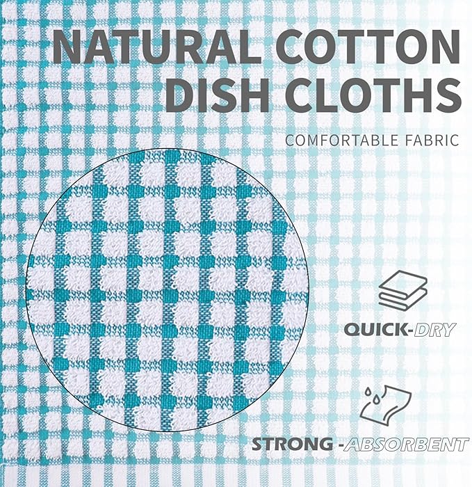 Oeleky 100% Cotton Kitchen Dish Cloths for Washing Dishes, 12x12 Inches Dish Rags, Absorbent Kitchen Cloths Pack of 8, Quick Drying Cleaning Cloths