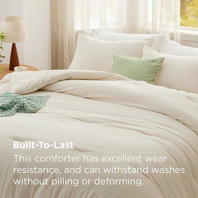 Bedsure King Size Comforter Set, Cream Soft Prewashed Bedding for All Seasons, 3 Pieces GentleSoft™ Warm Down Alternative Bed Set, 1 Lightweight Comforter (104"x90") and 2 Pillowcases (20"x36")