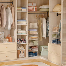 6-Tier Stackable Closet Organizers and Storage Shelves, Closet Shelf Organizer Basket Bins, Foldable Sweater Storage for Clothes Organizer System, White（Patent Pending）