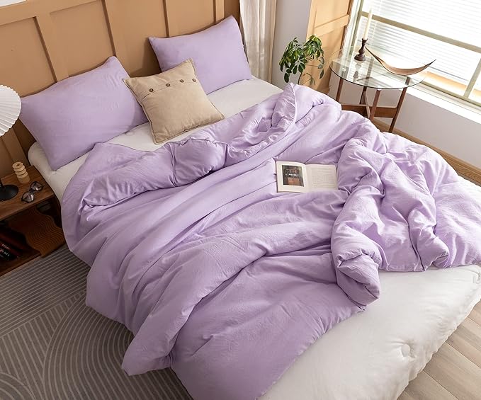 ROSGONIA Lavender Comforter Set Queen, 3pcs(1 Boho Purple Comforter & 2 Pillowcases) All Season Soft Bedding Lightweight Bedspread Blanket Quilt